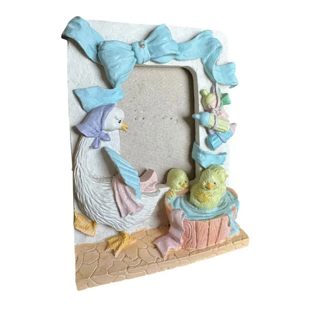 Vintage Style Baby Chick Duck Ceramic Photo Frame Pastel Nursery Decor